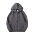 Dark Grey Zip-Up Hooded Sweatshirt, Casual Cotton Blend Long Sleeve Jacket with Pockets - S / Tops / Iron Gray