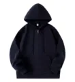 Classic navy blue zip-up hoodie for men and women, comfortable fleece sweatshirt jacket. - S / Tops / Navy Blue
