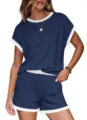 Conjunto de loungewear casual de dos piezas para mujer top y pantalón corto detalles - S / Rojo