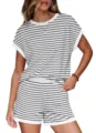 Casual black and white striped two-piece loungewear set for women, perfect for daily summer wear. - S / White-Black Stripe