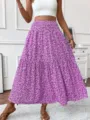 Detailed view of the purple floral tiered long skirt, featuring a high waist and elegant flow. - Purple Flower