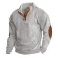 Men's casual stand collar long sleeve pullover sweater with stylish elbow patches and buttons. - S / Tops / Light Gray