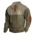 Men's corduroy long sleeve shirt jacket stand collar casual outdoor retro top - S / Tops / Khaki+Khaki
