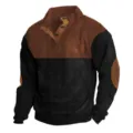 Men's colorblock long sleeve sweatshirt, mock neck casual pullover with elbow patches. - S / Tops / Red + Black