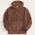 Men thick corduroy long sleeve solid color kangaroo pocket dropped shoulder casual hoodie - S / Brown