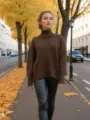 Femme pull col roulé marron décontracté manches longues automne hiver tricoté style urbain - Café