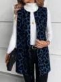 Blue black leopard print sleeveless vest coat casual autumn fashion chic women outerwear - S / Dark Blue