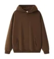 Men's heavyweight brown loose fit casual hoodie pullover sweatshirt with front pocket - S / Tops / Brown