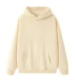 Solid beige oversized hooded sweatshirt for men, casual fleece pullover with pocket. - S / Tops / Creamy Apricot