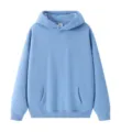 Men's solid light blue casual hooded sweatshirt with front pocket and comfortable fleece lining. - S / Tops / Medium Blue