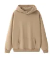 Solid khaki heavyweight fleece hooded sweatshirt for men casual streetwear pullover hoodie. - S / Tops / Sand Dune