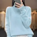 Pull-over en tricot à col roulé bleu clair pour femme ample décontracté hiver haut - Bleu clair