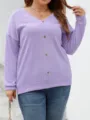 Casual light purple v-neck long sleeve cable knit sweater for women, comfortable autumn top. - XL / Tops / Violet
