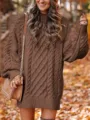 Dames bruine oversized grove gebreide trui met kabelpatroon, kolom lange mouwen herfst top. - Karamel
