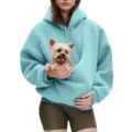 Damen einfarbige kapuzen plüsch haustier tasche lose pullover hoodie winter warme top - S / Himmelblau