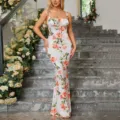 Long sleeveless backless slim bodycon floral slip dress elegant casual party maxi dress for women - Large Rose Floral