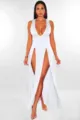 Deep V-neck high slit white maxi dress elegant sexy bandage club dress for women summer - S / 2775 White