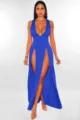 Royal blue deep V-neck high slit long dress sexy bandage evening party clubwear detail view - S / 2775 Blue