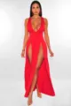Sexy red deep V high slit long dress elegant bandage club party dress for women - S / 2775 Red