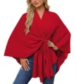 Red knit cape detail showcasing elegant twisted front design and soft comfortable fabric. - One Size / Red