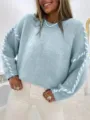 Suéter de punto holgado y liso para mujer con cuello redondo y detalles de cordones en mangas. - S / Verde menta