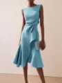 Elegantes hellblaues ärmelloses Midikleid für Damen, stilvoller Rundhalsausschnitt Party. - Hellblau