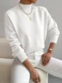 Maglione in maglia a maniche lunghe con collo alto bianco da donna, top pullover tinta unita. - Taglia S / Bianco