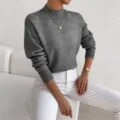 Donna maglione grigio collo alto maniche lunghe lavorato a maglia autunno inverno top. - Taglia S / Grigio scuro