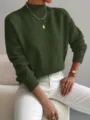 Maglione verde con collo a imbuto, maniche lunghe, top in maglia rilassato da donna. - Verde militare