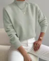 Maglione girocollo manica lunga verde salvia, top in maglia casual comodo per donne. - Grigio chiaro