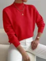 Maglione rosso a collo alto e maniche lunghe da donna, top in maglia casual autunno inverno. - Rosso