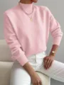 Maglione in maglia a collo alto e maniche lunghe da donna, top autunnale tinta unita. - Rosa chiaro
