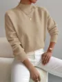 Maglione Donna Collo Alto Maniche Lunghe Tinta Unita Lavorato A Maglia Casual Top - Albicocca