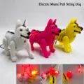 Close-up details of electronic walking toy puppies featuring colorful lights and music functions. - Electric Leash Walking Dog Toys