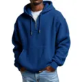 Men solid color waffle long sleeve hooded sweatshirt, loose casual sports pullover top. - S / Tops / Sapphire Blue