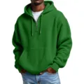 Men's solid green waffle knit quarter-zip hoodie casual loose long sleeve sweatshirt. - S / Tops / Verdant