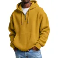 Mens mustard yellow waffle knit quarter zip hoodie casual streetwear loose fit sweatshirt. - S / Tops / Yellow