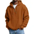 Men's Half-Zip Waffle Hooded Sweatshirt Caramel Brown Casual Long Sleeve Pullover - S / Tops / Orange