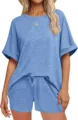 Casual summer lounge set featuring an oversized short-sleeve t-shirt and matching drawstring shorts. - S / Top And Bottom / Lake Blue