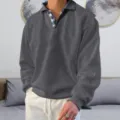 Felpa uomo tinta unita collo risvolto manica lunga autunno inverno dettaglio top - 3XL / Top / Grigio scuro