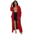 Lang rood kabelgebreid vest voor dames met zakken herfst winter mode detailweergave kleding - S / Tops / Bordeauxrood