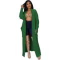 Lange groene gebreide vest voor dames, casual open trui met comfortabele diepe zakken. - S / Tops / Groen