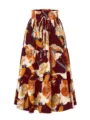 Böhmischer Blumenprint Stufen Maxirock mit elastischem Kordelzug in Bordeaux Orange - S / Unterteile / Burgunderrot