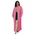Lange roze kabelgebreide vest voor dames, losse comfortabele trui met handige zakken. - S / Tops / Roze