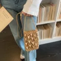 Handmade woven crossbody phone bag with shell beads and bohemian hollow-out design - Khaki