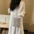Handmade white beaded crochet shoulder bag for beach vacations and summer outfits - Off White