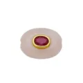 Eingebetteter ovaler rosa Stein Anhänger mit rotem Edelstein und goldener Einfassung - DN260813-B (Anhänger Ohne Kette)