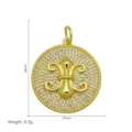 18k gold plated round pendant with fleur-de-lis motif and pave zirconia, 38mm height - Pendant Only - Round Fleur-de-lis (DN260826-A)