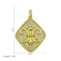 Detailed view of 18k gold plated Fleur-de-lis pendant with zircon stones and size guide - Pendant Only - Rhombus Fleur-de-lis (DN260826-B)