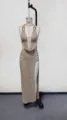 Detailed view of hollow out crochet beach dress set texture and side slit design for summer - Khaki
